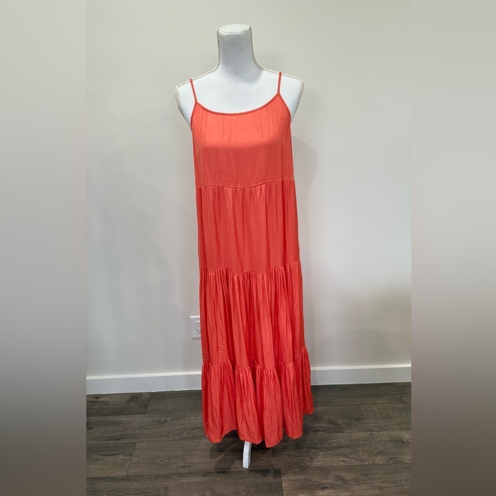 Joie Vibrant Coral-Orange Sleeveless Tiered Dress Size M